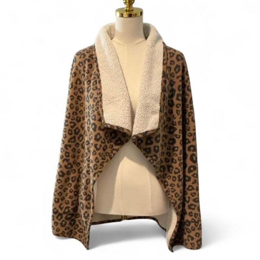 Abercrombie & Fitch Fleece Wrap Jacket Womens M Brown Leopard Sherpa Excellent